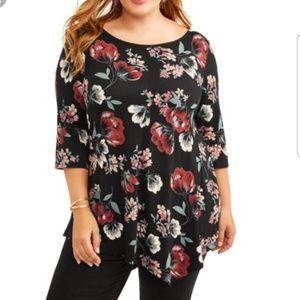 NWT Terra & Sky floral asymmetrical top size 3X